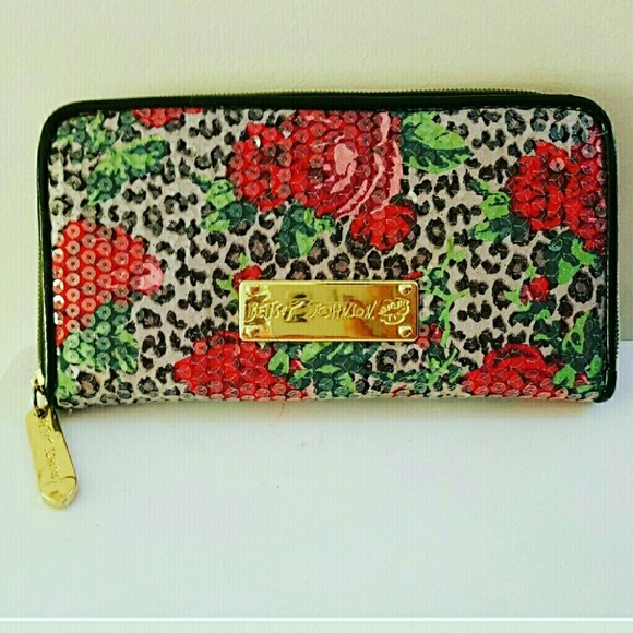Betsey Johnson Handbags - Betsey Johnson floral rose print sequin wallet Betsey Johnson Handbags - Betsey Johnson floral rose print sequin wallet